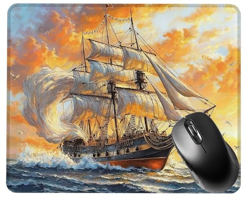 Mouse Pad 34x28cm, Mice Pad with Non-Slip Rubber Base, Mouse Mats for Computers Durable Stitched Edges, Easy Gliding, Smooth Surface Laser Optical Mouse Mat, Portable, Sailboat At Sea Landscape S0F252