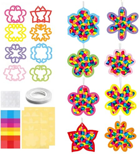 Lunyloer Juego de manualidades para niños con diseño de primavera y flores, para ventanas con efecto de cristal, para manualidades, para niños, con confeti de 4 colores, decoración de primavera para