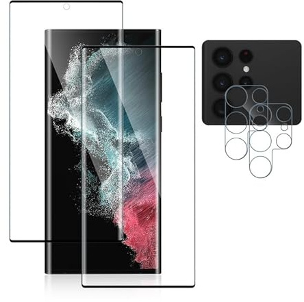 Schutzfolie für Samsung Galaxy S22 Ultra für Panzerglas, 2 Stück und 2 x Kamera Folie für Samsung Galaxy S22 Ultra Displayschutz, 9H, Kratzfest, HD Klar