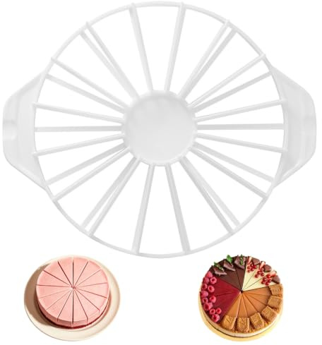HORREX Cake Cutter Adjustable, Reusable Round Food Grad PP Cake Slicer, Cheese Slicers for Block Cheese with Ergonomic Handle, 14/16 Pastry Divider for DIY Cooking Baking Mousse Pie (White)