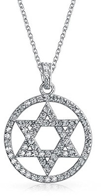 Bling Jewelry Colgante de Collar Circular con Estrella de David Magen Judaica Religiosa con Acento de Circonia Cúbica CZ Pavé para Mujeres Adolescentes Bat Mitzvah .925 Plata de Ley