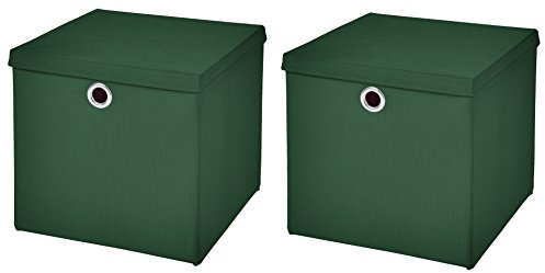 StickandShine 2er Set Dunkelgrün Faltbox 32 x 32 x 32 cm Aufbewahrungsbox faltbar mit Deckel