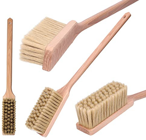 ToolSpace Handbesen mit langem Stiel | 58 x 7 x 5,7 cm | Holzbesen | Schneefeger | Kehrwisch | Handfeger Langer Stiel Weich Naturhaar | Besen Winkel | Autowaschbürste | Holzgriff | Ofen Handfeger