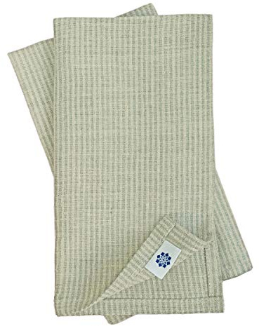 Linen & Cotton Qualität 4 x Stoffservietten Streifen Leinenservietten Vitus -100% Leinen, Beige Grau (43 x 43cm) Festlich Servietten Stoff Napkins Tischdekoration für Taufe Kommunion Konfirmation Deko