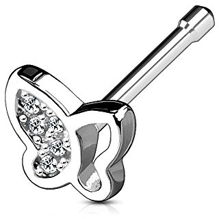 eeddoo Nasen-Piercing Nasenstecker Schmetterling Silber Edelstahl Kristallklar