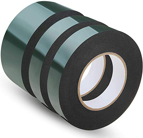 WooZuu Heavy Duty Double Sided Tape, 3 Rolls Mounting Tape, Black | 1 Roll 5m x 48mm and 2 Rolls 5m x 25mm, Waterproof Double Sided Foam Tape for Cars Trim, Number plate, Home Decor
