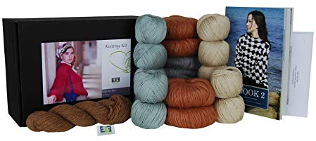 DesignEtte No-s-2719 2XL/3XL G/C Strickset Girl on Fire, 100% merzerisierte ägyptische Baumwolle, Superkid Mohair-Seide und Shetland-Wolle, XXXL, Gelb/Beige, Nr. S-2719