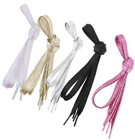 jojofuny Glitzernde Schnürsenkel Schnürsenkel Elastische Elastische Elastische 5 Pairs 1. 1M Glitter Flache Sport Casual Schuh String Kabel Ersatz für 1 Kurze Elastische Schnürsenkel