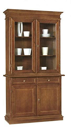 Mar.c.a. Design, Vitrina Salon, Libreria Estanteria Madera, Nogal - Aparador Cocina y Mueble Salón Clásico - Mueble Cocina con Cajones, Estantes y 2 Puertas de Vidrio 105x42x205H - Made in Italy