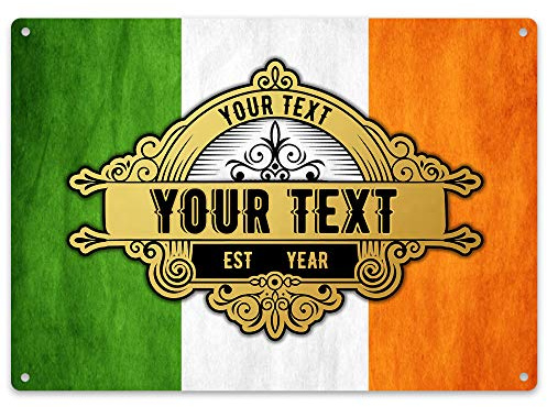 Purple Print House Ireland Flag Bar Sign - Personalised Home Bar Accessories For Him - Vintage Irish Gift For Man Cave or Pub, Large