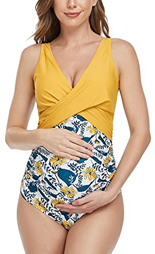 SUMMERSUNSHINE Traje de baño de Maternidad de una Pieza con Parte Delantera Cruzada para Embarazo, Traje de baño de Maternidad