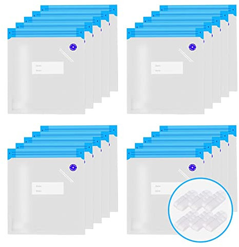 Annalocker 20 PCS Sac Sous-vide Réutilisables Sacs de Conservation Sacs Sous-vide Alimentaires Sac Congelation Sac Stockage pour Fruits Légumes Viande Poissons Pain avec Clip d'étanchéité 21x22cm