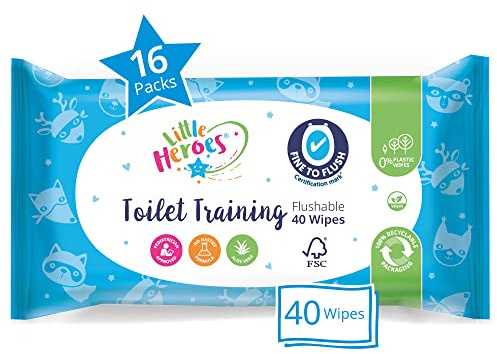 Little Heroes Baby Wipes, Toilet Training Wipes - 640 Wipes (16 x 40) | Sensitive skin, fragrance free. 16 packs x 40 wipes, totalling 640 wipes.