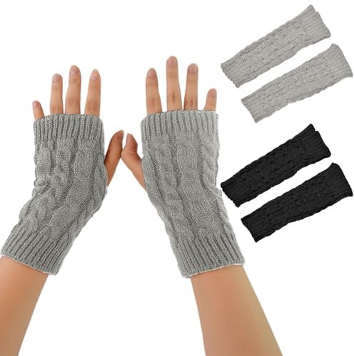 Scettar Handstulpen, 2 Paar Weicher Strick Fingerlose Handschuhe für Mädchen und Damen - Winter Weihnachts/Geburtstagsgeschenk