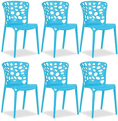 Homestyle4u 2458, Gartenstühle stapelbar 6er Set Blau Modern Kunststoff Outdoor Stuhl Balkonstuhl