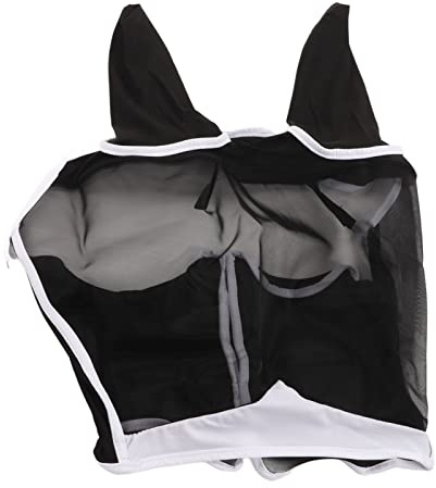 SUNGOOYUE Pferde Augenmaske, Hochelastischer UV Schutz Abnehmbare Atmungsaktive Satin Mesh Pferde Fliegenmaske mit Ohren für Pferde (Schwarz)