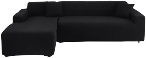JunJiale Sektionale Couchbezüge, L-Form, Sofabezüge, super dehnbar, 2 Stück, Sofa-Schonbezüge für 2 + 3-Sitzer, Sektional-Chaiselongue-Schonbezug für Haustiere und Kinder, schwarz