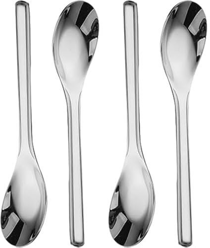 Miupoo Thick Heavy Weight Dinner Soup Spoons,Stainless Steel Tablespoons,Chinese Silver Spoon,Heavy Duty Asian Thick Long Handle Spoons,18cm,Set of 4.