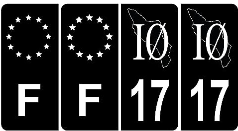 HADEXIA Set of 4 Car Number Plate Stickers 17 Ile d'Oléron Black & F Europe
