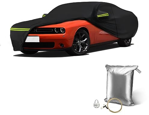 SaSupfe wasserdichte Autoabdeckung für Dodge Challenger Allwetterschutz, Hagel-, UV- und staubabweisend, mit Reißverschluss-Tür