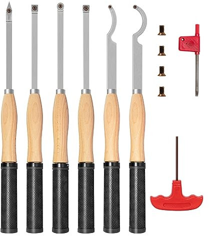DEEFIINE Kit di utensili per tornitura per tornio in legno con punta in carburo da 46,5 cm, strumento cavo per sgrossatura e finitura, con inserti in carburo rotondi e quadrati diamantati