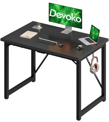 Devoko Computer Desk 100 x 50 x 75 cm, Home Office desk, Study Writing Small Desks, Gaming for Home Workstations, Industrial Design Black Desk Metal Frame, Black