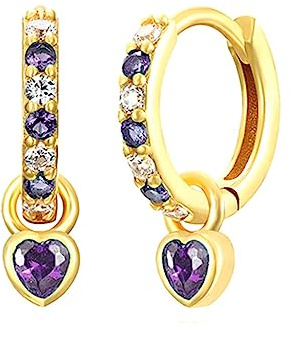 Orecchini Cerchio Oro Per Le Donne Orecchini Viola Con Purple Heart Drop Orecchini Oro Ipoallergenico Cubic Zirconia Dangle Gioielli Viola Per Le Ragazze