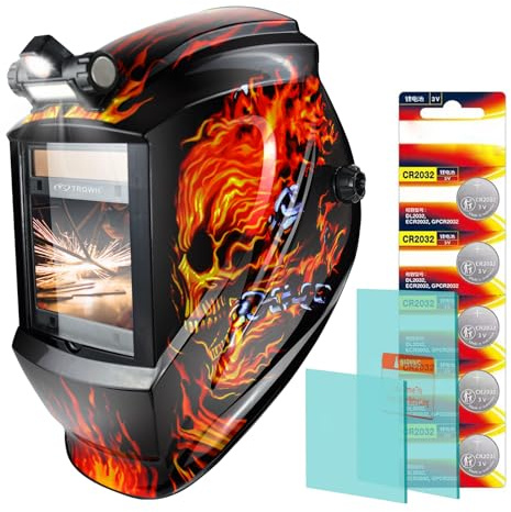 TRQWH Welding Helmet Auto Darkening with LED Light Large View Solar Powered True Color Welding Hood 4 Arc Sensor Wide Shade 4/5-9/9-13 Welding Mask for TIG MIG Arc Weld Grinding (TRQWH-LE02)