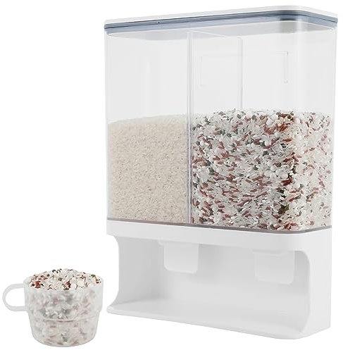 JETHMA Rice Dispenser Wall Mounted, Rice Storage Containers Transparent Sealed Dry Food Dispenser with Lid and Cup Practical Cereal Dispenser for Beans Laundry Scent Beads Coffee Beans (3000ml)