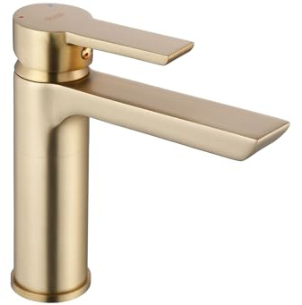 Rea Waschtischarmatur ARGUS BRUSH GOLD HIGH Wasserhahn Bad Badarmatur aus Messing Armatur für Waschbecken Badezimmer Mischbatterie Waschbecken Einhebel (Gold)