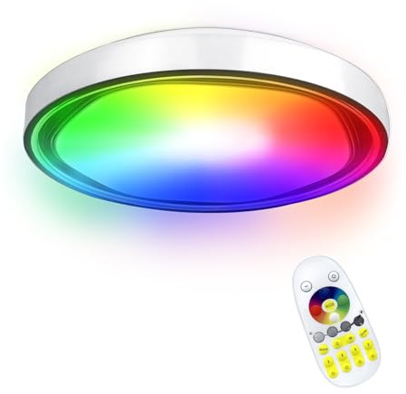 YRHome 60W Deckenleuchte LED Deckenlampe Acryl Ø50CM Dimmbar RGB mit Fernbedienung 2800-6500K Kreative Deckenbeleuchtung Rund für Schlafzimmer Wohnzimmer Küche Flach Lampe