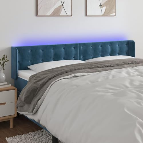 CKioict Betthaupt Wandkissen Bett Bettkopfteil Schlafzimmer LED Kopfteil Dunkelblau 163x16x78/88 cm SamtGeeignet für Schlafzimmer, Gästezimmer, Schlafsaal