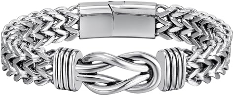 JewelryWe Pulsera Símbolo Infinito Plata: Pulseras de Acero inoxidable Doble Cadena de Trigo para Hombre Hebilla Magnética Hipoalergénico Antialérgico - Para Uso Diario Regalos