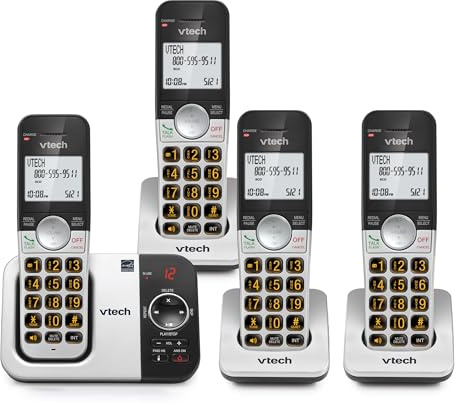 VTech Cordless Phone with Answering Machine 4-Handset - with Big Buttons Full-Duplex Speakerphone Caller ID Last 10 Number Redial, VG232-4