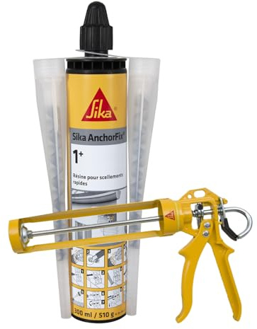 SIKA - Scellement chimique - Durcissement rapide - Multi-matériaux - Scelle gonds, garde corps, store de terrasse - Gris - 300ml + pistolet d'application