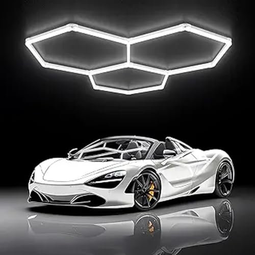 HJDSUDU Plafonniers de Garage hexagonaux à LED, luminaire de Garage à LED en nid d'abeille, 3 systèmes de grilles en nid d'abeille, lumière Blanche 6500K pour Lampes hexagonales