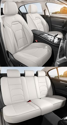 NOBQUA Car Seat Covers Premium Waterproof Leather Cushion, Universal Accessories Fit SUV Truck Sedan, Automotive Vehicle Auto Interior Protector Full Set, 5 Seat Front and Rear Car Seat Cover Sets