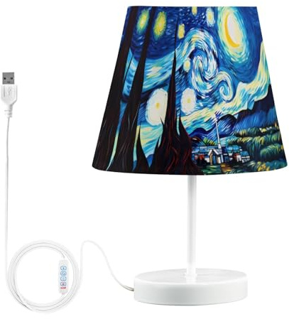 Mnsruu Van Gogh - Lámpara de mesa de cielo estrellado para dormitorio, lámpara de mesita de noche de 3 colores con bombilla LED, lámparas de mesita de noche para sala de estar, escritorio, M