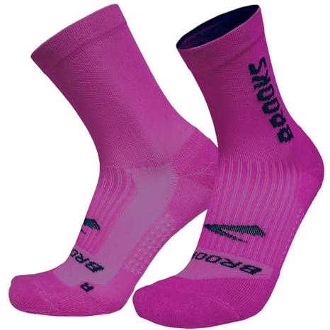 Brooks Ghost Crew Socks I Performance - Calcetines acolchados para correr con soporte de arco para hombres y mujeres, Magenta/Br Crew, Large