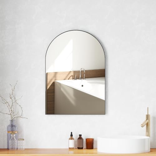 HOMCOM Miroir Mural Arqué, Miroir de Salle de Bain, 50 x 70 cm, Noir | Haute Définition, Cadre en Alliage d'Aluminium, pour Chambre, Salon, Entrée
