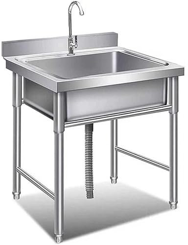 DCLINAD Freistehende Edelstahl Spültisch Waschbecken Organizer Waschbecken Movable Einzelbecken Küche Integriertes Standwaschbecken Mit Kaltwasserhahn Für Außen Hinterhof Garage Camping Bauernhaus
