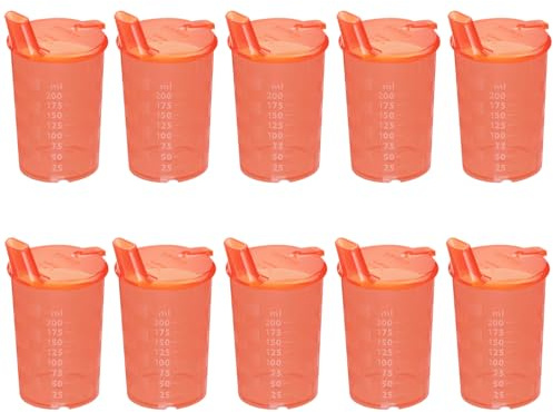 HansaGT Medical Erwachsenen Schnabelbecher mit Trinköffnung – 200ml Trinkbecher mit Deckel, 10 Stück mit Trinköffnung, ideal für Senioren, Farbe wählbar (10Rot)