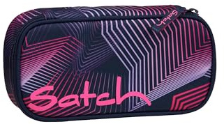 Satch Schlamperbox extra groß inkl. Trennfach Reißverschlussfach Stiftehalter Geodreieck Sichtfenster für Stundenplan Seismic Pink - Dunkelblau