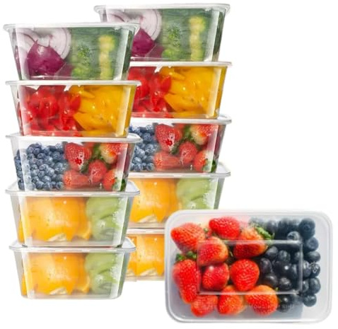 Lot de 10 boîtes hermétiques de 1 L Boîtes étanches et réutilisables pour les repas Passent au micro-ondes et au congélateur