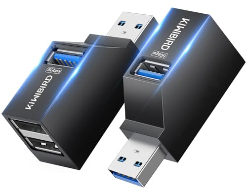 KiWiBiRD USB Double Adapter Mini USB Hub Multi Port Charging Splitter (1x USB 3.0, 2x USB 2.0) 2 Pack, Compatible with Laptop MacBook Desktop PC Flash Drive Printer Keyboard Mouse Headset Gamepad