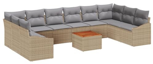 vidaXL Gartensofa-Set mit Kissen 11 pcs Beige Poly-Rattan, Modular, strapazierfähiges, leichtes, UV-beständiges Gartenmöbel-Set, Sofa und Sitzgruppe für die Terrasse