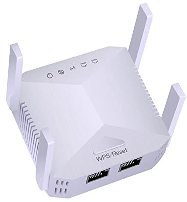 Ripetitore WiFi Potente Per Casa, Amplificatore Segnale WiFi con 4 Potenti Antenne, Porte LAN, Potenzia la tua copertura Wi-Fi, Compatibile con tutti i modem router wifi, Bianco