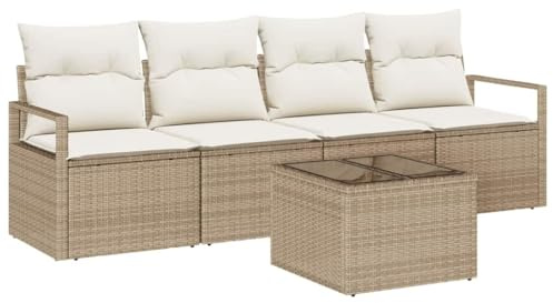 vidaXL Soffset 5 pcs Beige och gräddfärgad konstrotting, Trädgård och Terrass, Modulär Rattansoffa, UV-resistent Utomhuslugnt, Bekväma Sitplatser för Snygga Altaner