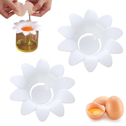 2 Pcs Egg Yolk Separator Exquisite Flower-Shaped Egg Separator Tools with Plastic for Kitchen, White