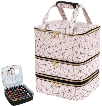 Custodia organizer per smalti a 3 strati, può contenere 84 bottiglie di smalto, borsa per riporre smalti, può contenere 84 bottiglie di smalti per unghie per saloni e famiglie, rosa, Custodia